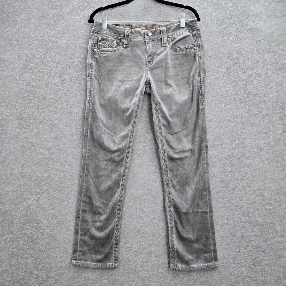 Rock Revival Women Jeans 28 Gray Denim Crop Boris Embroidered Rhinestone‎